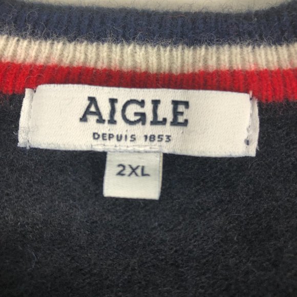 Aigle Sweater Men's Extra Extra Large Dark Blue Wool Blend Pullover Crewneck - Picture 5 of 12